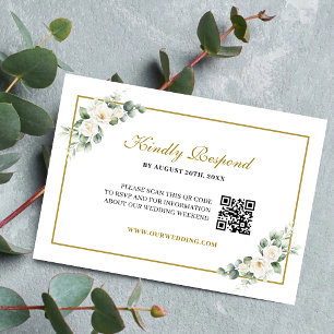 Eucalyptus White Rose Greenery Wedding QR Code RSVP Card