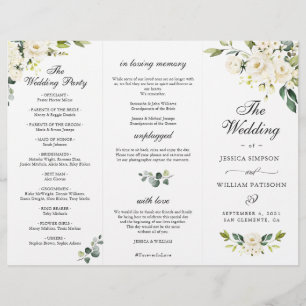Eucalyptus White Roses Wedding Ceremony Program