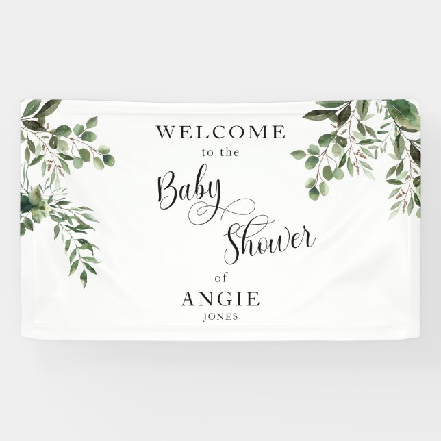 Eucalyptus White Simple Baby Shower Banner (Horizontal)