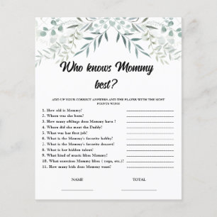 Eucalyptus Who knows Mommy Best Baby Shower Game
