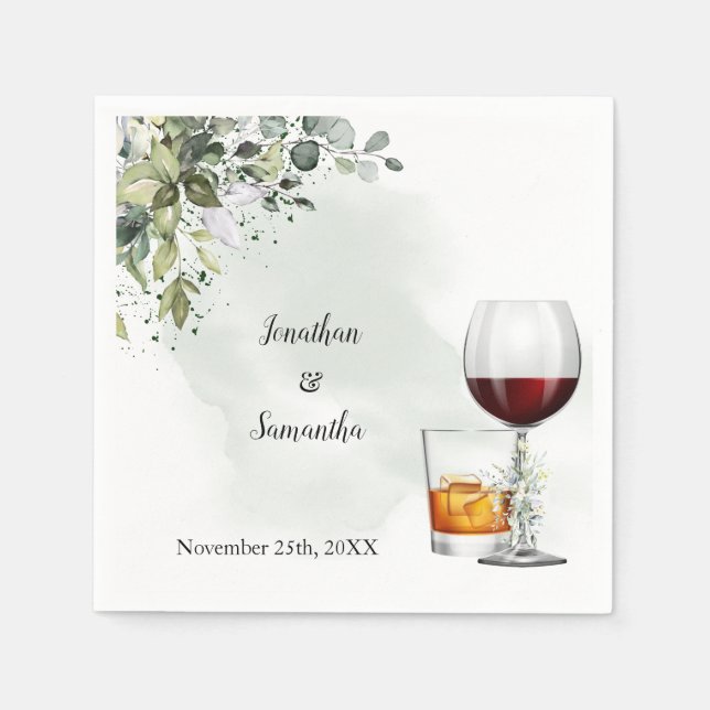 Eucalyptus Wine & Bourbon Wedding Napkin (Front)
