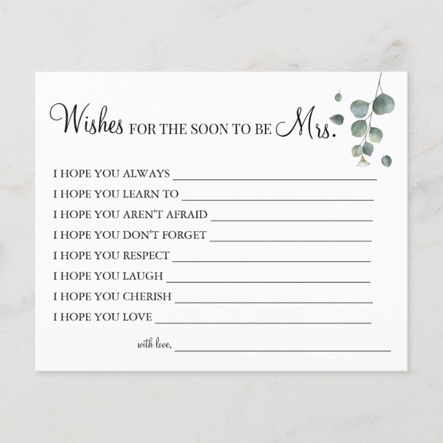 Eucalyptus Wishes for the Soon to be Mrs card (Front)