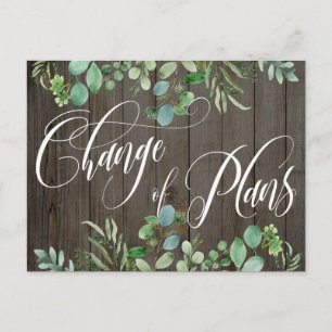 Eucalyptus Wood Change of Plans Postponed Wedding Postcard