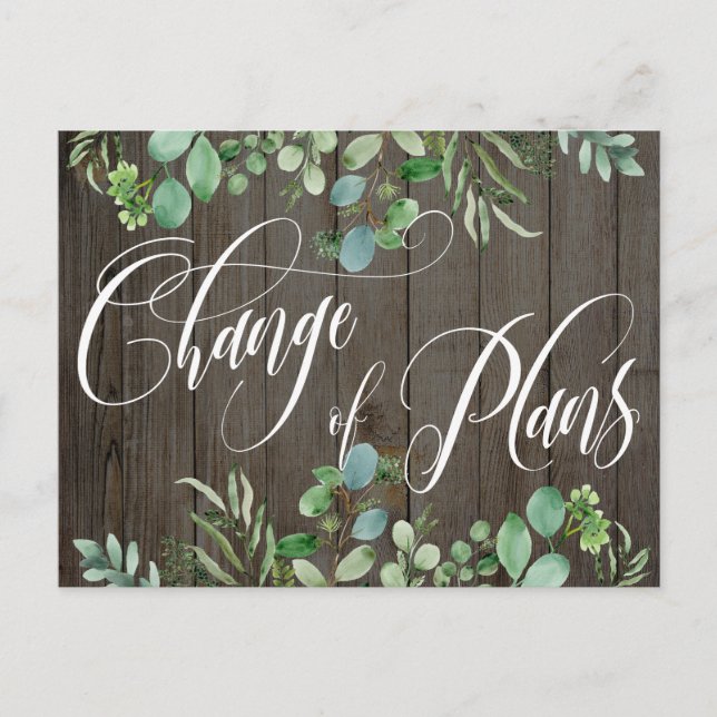 Eucalyptus Wood Change of Plans Postponed Wedding Postcard (Front)