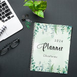 Eucalyptus woodland greenery 2025 planner<br><div class="desc">Green watercolored background.  Decorated with eucalyptus greenery and woodland ferns.   Add a year and your name.</div>