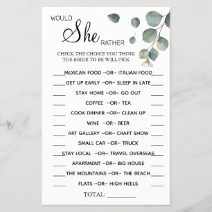 Eucalyptus Would She Rather shower game card