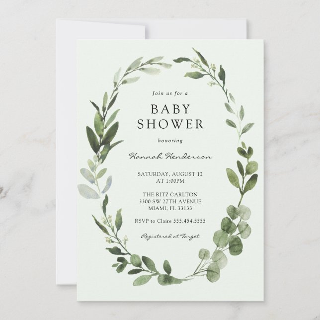 Eucalyptus Wreath Baby Shower Invitation (Front)