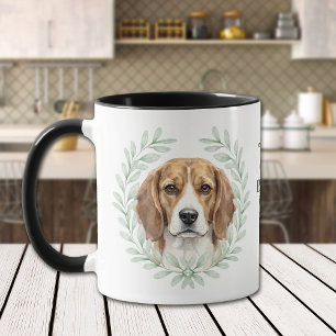 Eucalyptus Wreath Beagle Hound Dog Monogram Mug