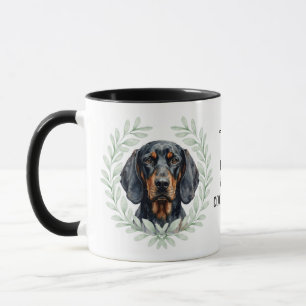 Eucalyptus Wreath Black and Tan Coonhound Monogram Mug