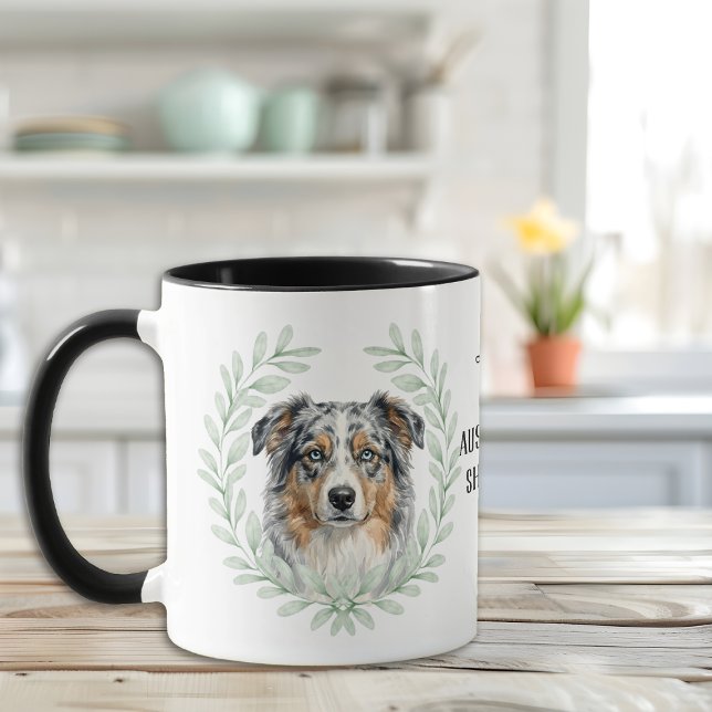 Eucalyptus Wreath Blue Merle Aussie Monogram Mug (Creator Uploaded)