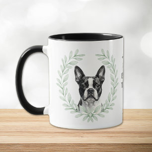 Eucalyptus Wreath Boston Terrier Dog Monogram Mug
