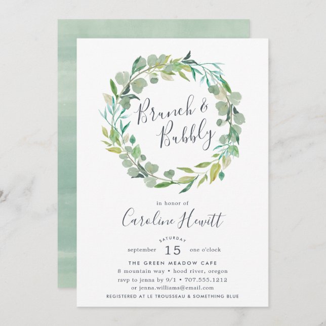 Eucalyptus Wreath Brunch & Bubbly Invitation (Front/Back)