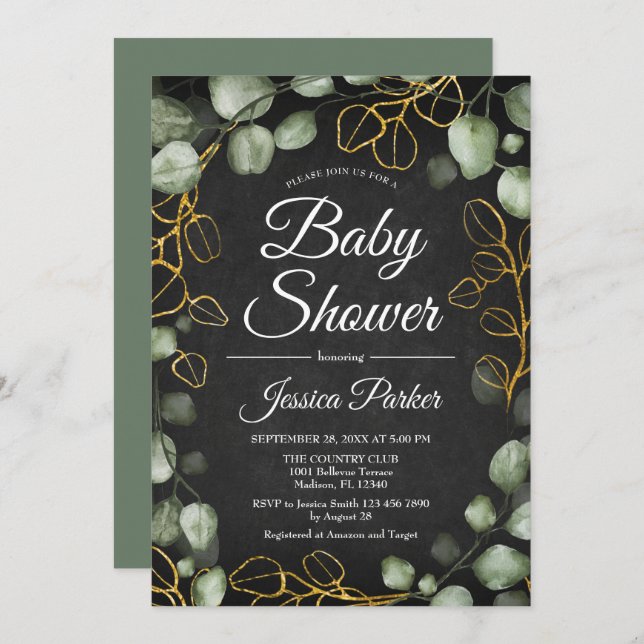 Eucalyptus Wreath Chalkboard Baby Shower Invitation (Front/Back)