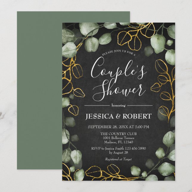 Eucalyptus Wreath Chalkboard Couples Shower Invitation (Front/Back)