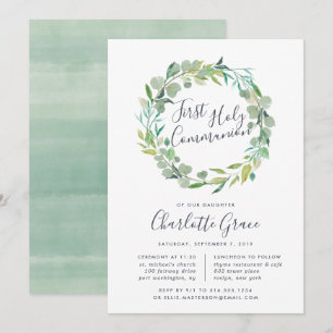 Eucalyptus Wreath First Holy Communion Invitation