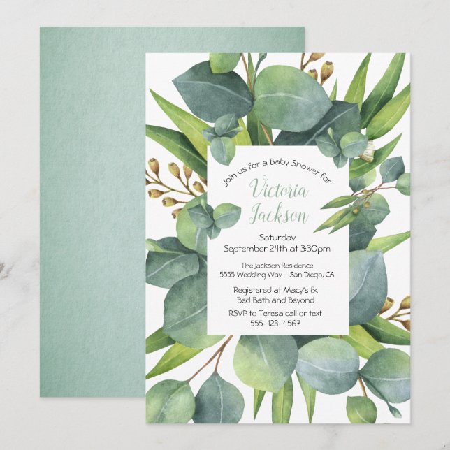 Eucalyptus Wreath Frame Baby Shower Invite (Front/Back)