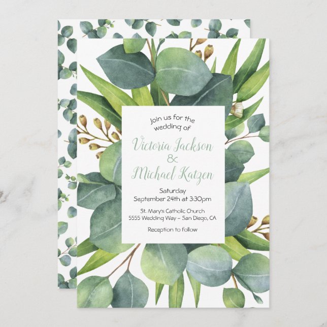 Eucalyptus Wreath Frame Wedding Invitation (Front/Back)