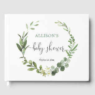 Eucalyptus wreath gender neutral baby shower guest book