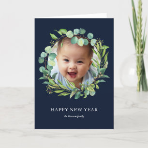 Eucalyptus Wreath   Green Foliage New Year Photo Holiday Card