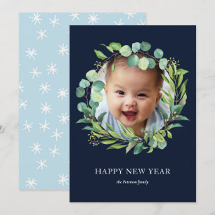 Eucalyptus Wreath   Green Foliage New Year Photo Holiday Card