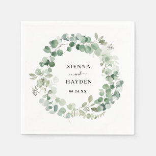 Eucalyptus Wreath Greenery Personalized Wedding Napkin