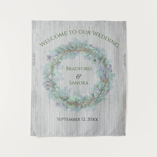Eucalyptus Wreath Greenery Wedding Favours  Matchb Tapestry (Front)