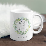 Eucalyptus Wreath Maid of Honour Coffee Mug<br><div class="desc">A sweet and elegant wedding keepsake for your bridal party,  mug features a watercolor wreath of sage green eucalyptus leaves and foliage with "maid of honour" inscribed inside in hand lettered script. Personalize with your wedding date beneath. Designed to match our Eucalyptus Wreath collection.</div>