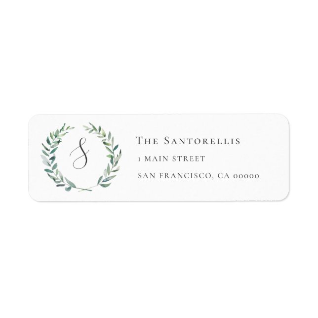 Eucalyptus Wreath Monogram Return Address Labels (Front)