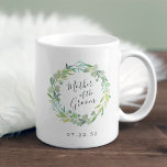 Eucalyptus Wreath Mother of the Groom Coffee Mug<br><div class="desc">A sweet and elegant wedding keepsake for your bridal party,  mug features a watercolor wreath of sage green eucalyptus leaves and foliage with "mother of the groom" inscribed inside in hand lettered script. Personalize with your wedding date beneath. Designed to match our Eucalyptus Wreath collection.</div>
