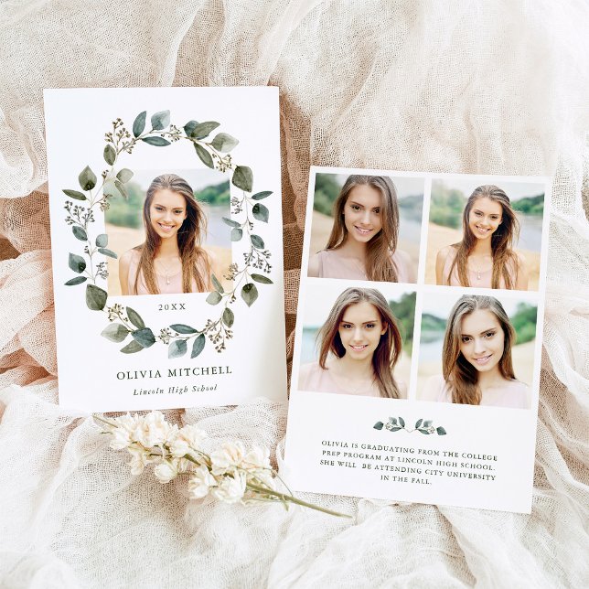 Eucalyptus Wreath | Multi Photo Grid Graduation Invitation (Creator Uploaded)