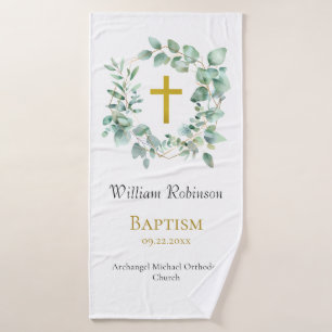 Eucalyptus Wreath Orthodox Christian Baptism Gift  Bath Towel