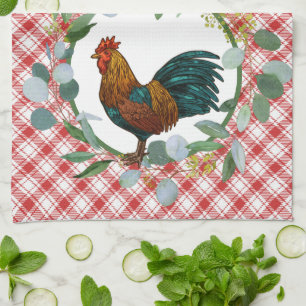Eucalyptus Wreath & Rooster Farmhouse Kitchen Towel