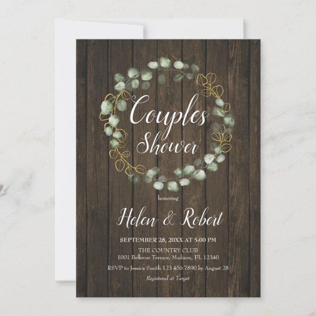 Eucalyptus Wreath Rustic Couples Shower Invitation (Front)