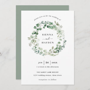Eucalyptus Wreath Sage Green Wedding Invitation