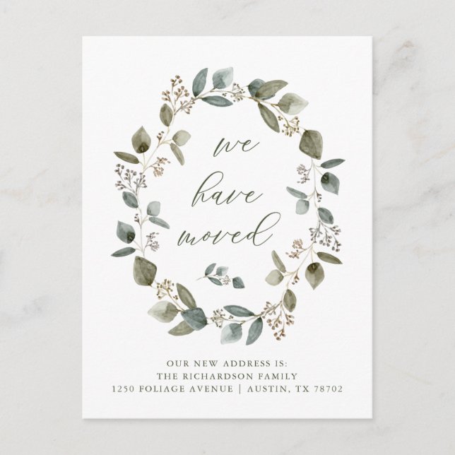Eucalyptus Wreath | We Have Moved Announcement Postcard (Front)