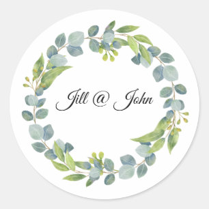 Eucalyptus Wreath Wedding Envelope Seals-Set Of 20 Classic Round Sticker