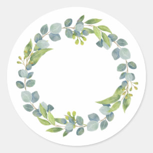 Eucalyptus Wreath Wedding Envelope Seals-Set Of 20 Classic Round Sticker