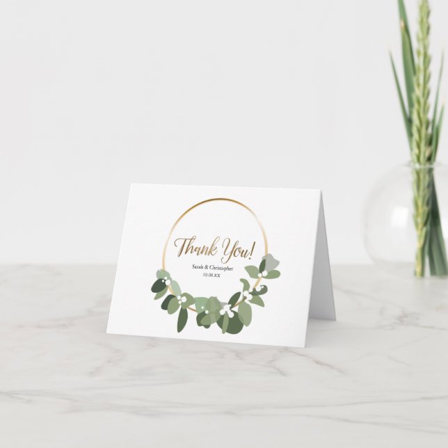 Eucalyptus Wreath Wedding Thank You Card (Front)