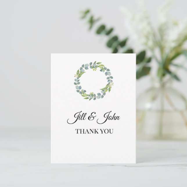 Eucalyptus Wreath Wedding Thank You Card (Standing Front)