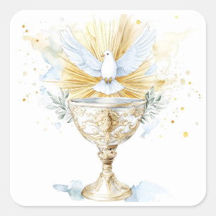 Eucharist Chalice Holy Spirit Dove Communion IHS Square Sticker