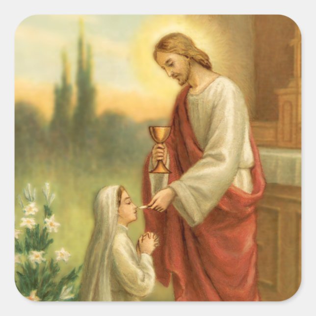 Eucharist in All Things First Communion Square Sticker (Front)