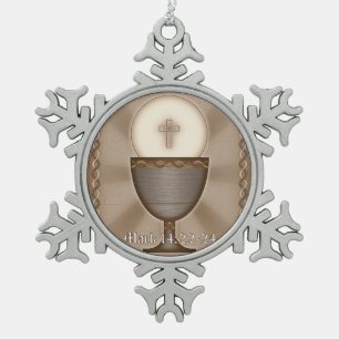 Eucharist Snowflake Pewter Christmas Ornament