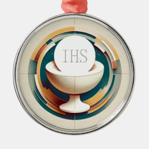 Eucharistic Communion Host and Chalice 3 Metal Ornament