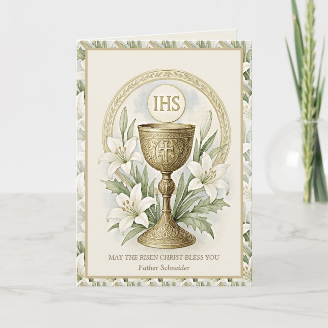 Eucharistic Easter Lilies Catholic Priest Holiday Card (Front)