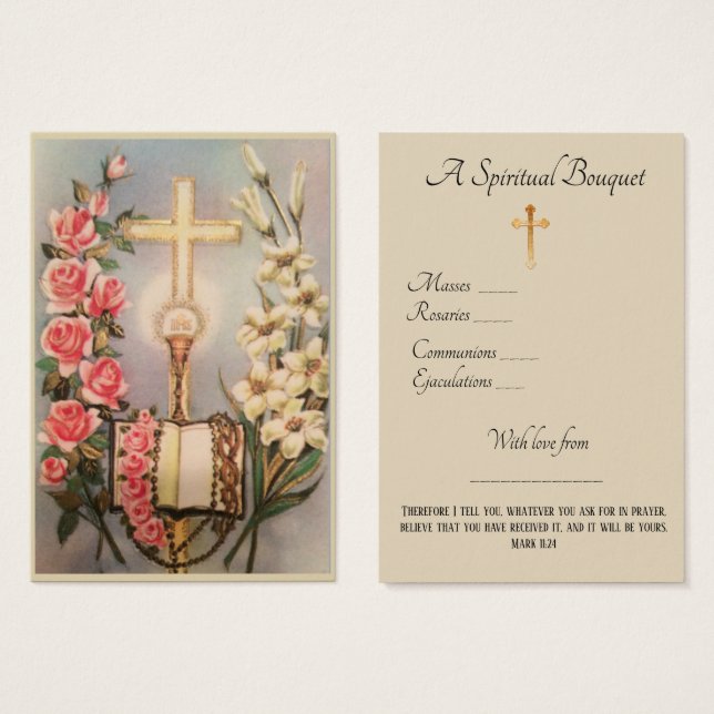 Eucharistie Rose Spirituelle Bouquet Prière Carte  (Devant & derrière)