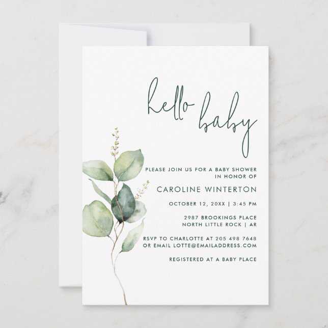 Euclyptus Botanical Gender Neutral Baby Shower Invitation (Front)