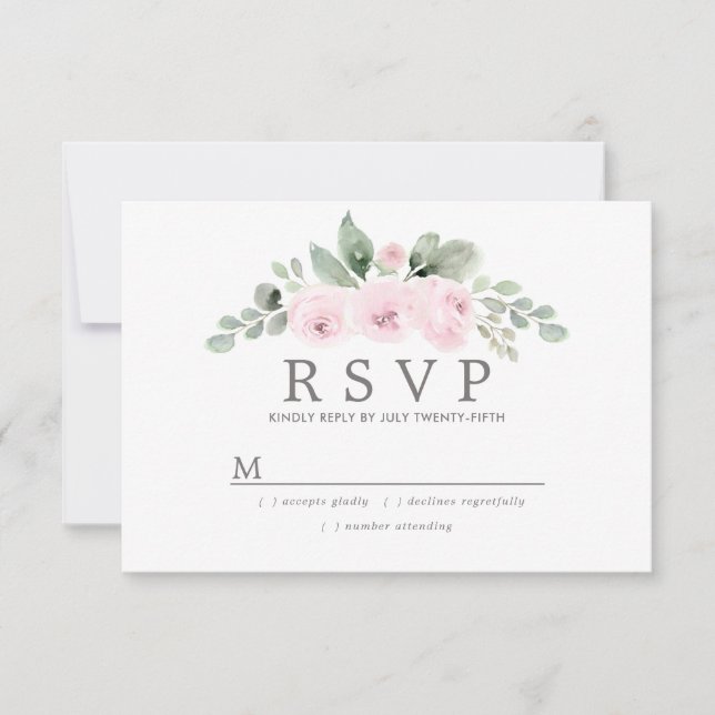 Euclyptus Pink Floral Wedding RSVP Card (Front)
