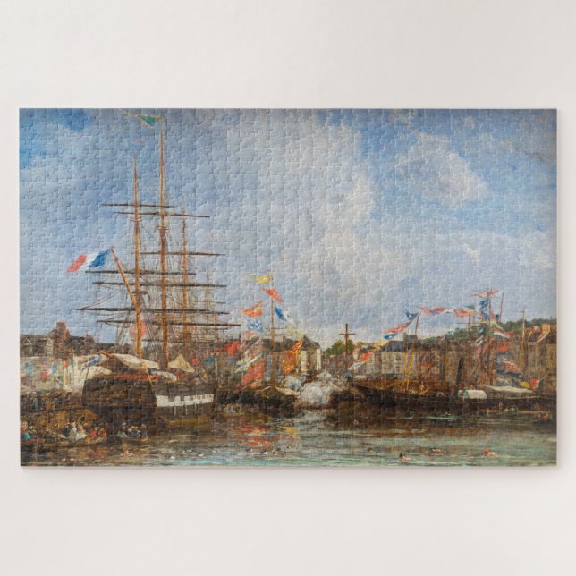 Eugene Boudin - Festival in the Harbour of Honfleu Jigsaw Puzzle (Horizontal)