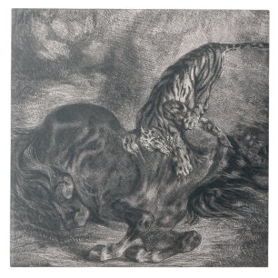 Eugene Delacroix - Wild Horse Felled by a Tiger Tile