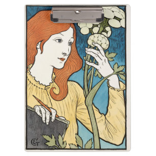 Eugene Grasset Art Nouveau Woman Drawing Flowers Clipboard